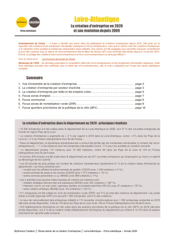 La création d'entreprise en Loire-Atlantique en 2020