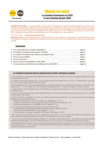 La création d'entreprise dans le Maine-et-Loire en 2020