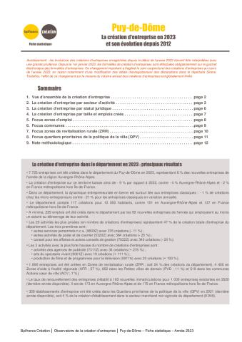 La création d'entreprise dans le Puy-de-Dôme en 2023