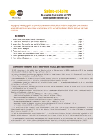 La création d'entreprise en Saône-et-Loire en 2022