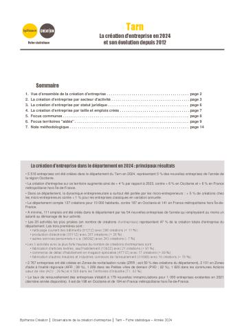 La création d'entreprise dans le Tarn en 2024