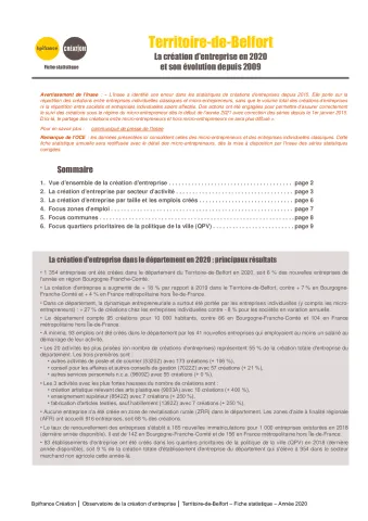 La création d'entreprise dans le Territoire-de-Belfort en 2020