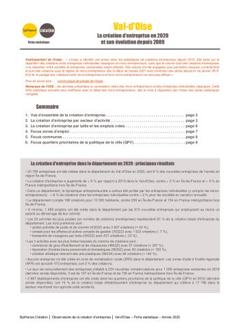 La création d'entreprise dans le Val-d'Oise en 2020