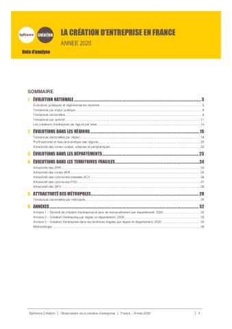 La création d'entreprise en France en 2020