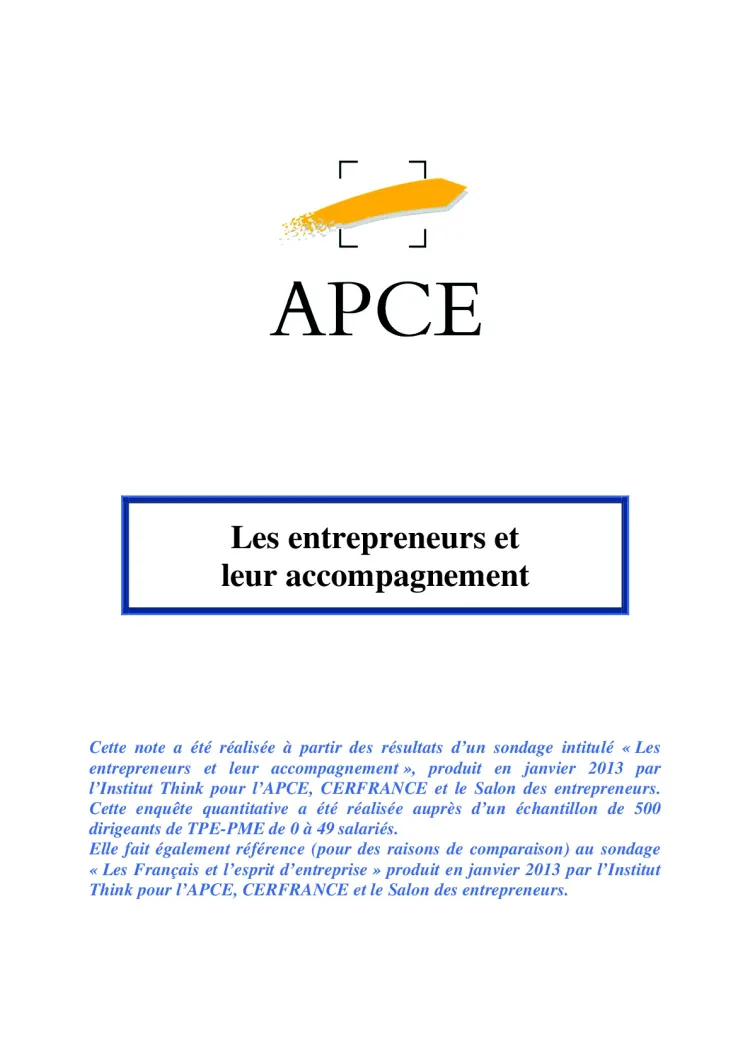 APCE : Les entrepreneurs et leur accompagnement (2013 - Analyse)