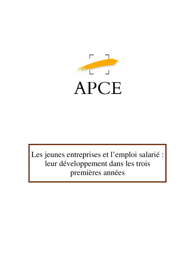 APCE : Les jeunes entreprises et le développement de l'emploi salarié : leur développement dans les trois premières années (2012 - Analyse)