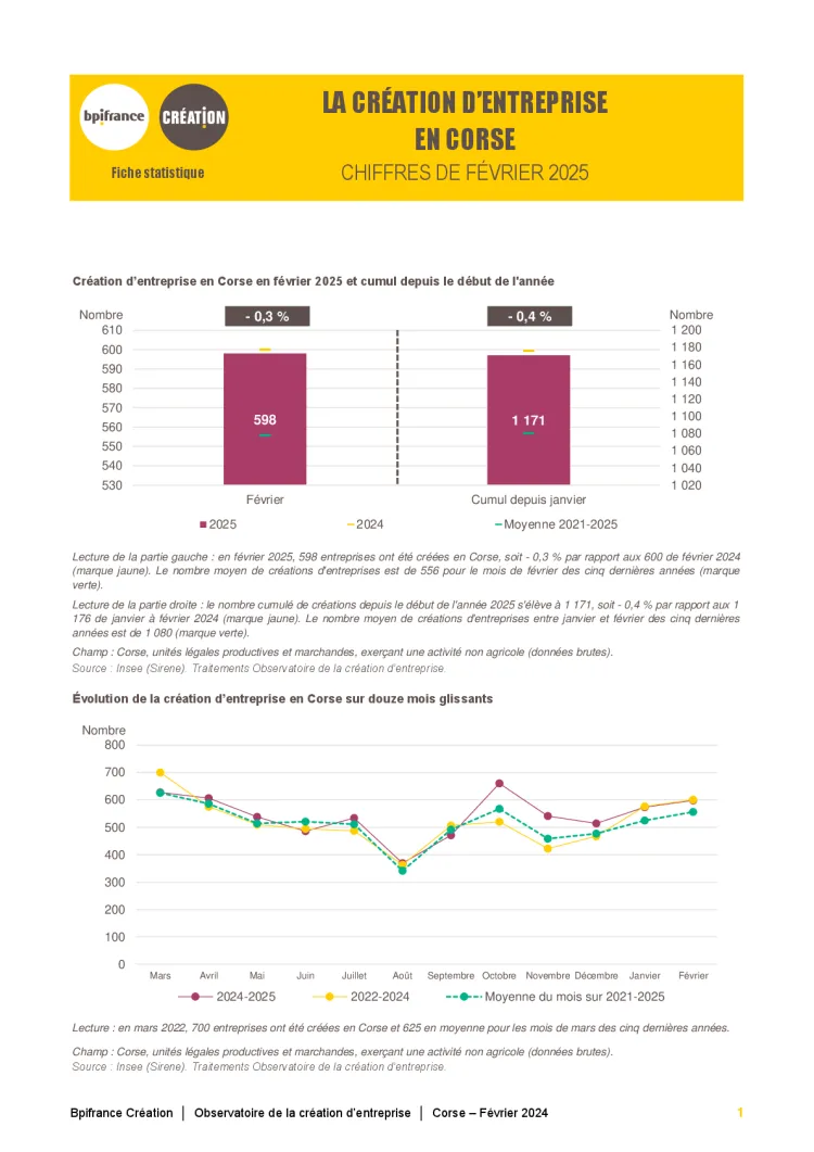 La création d'entreprise en Corse en février 2025