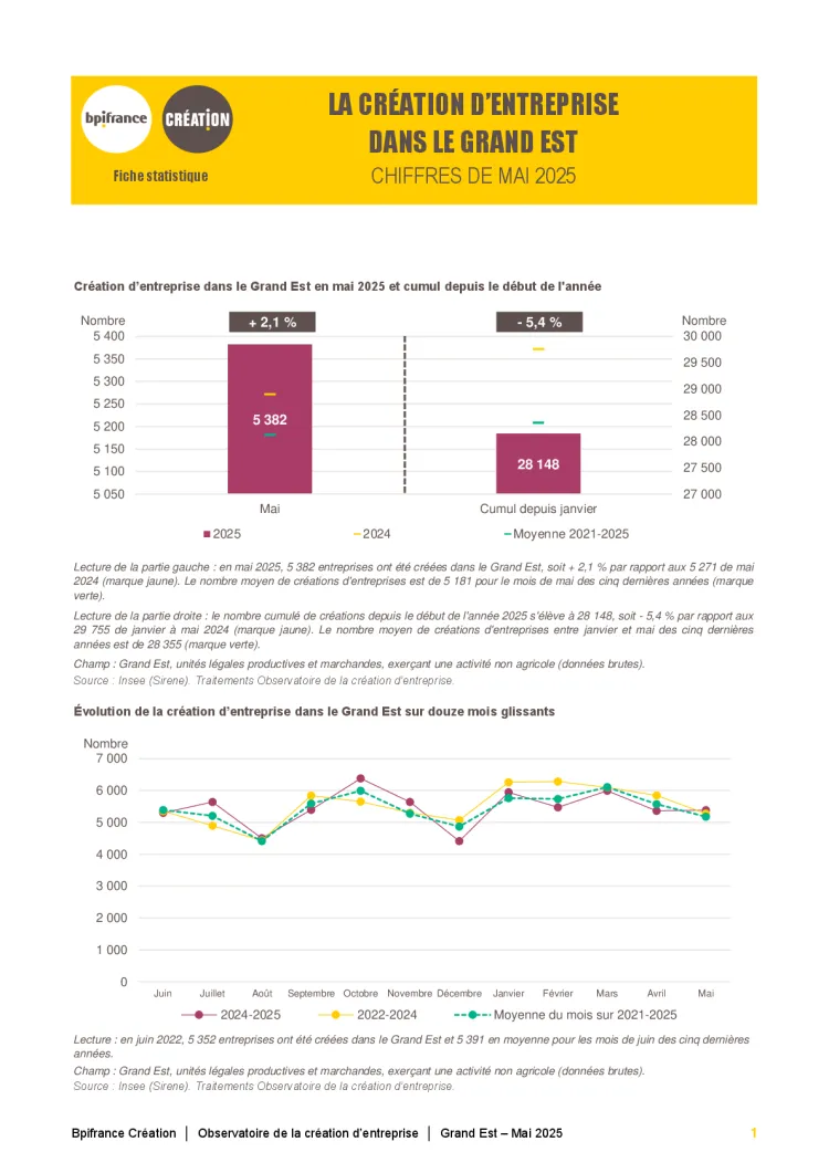 La création d'entreprise dans le Grand Est en mai 2025