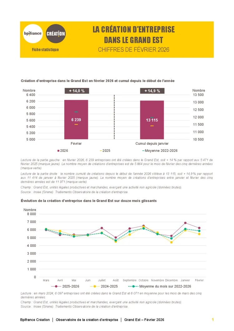 La création d'entreprise dans le Grand Est en février 2026