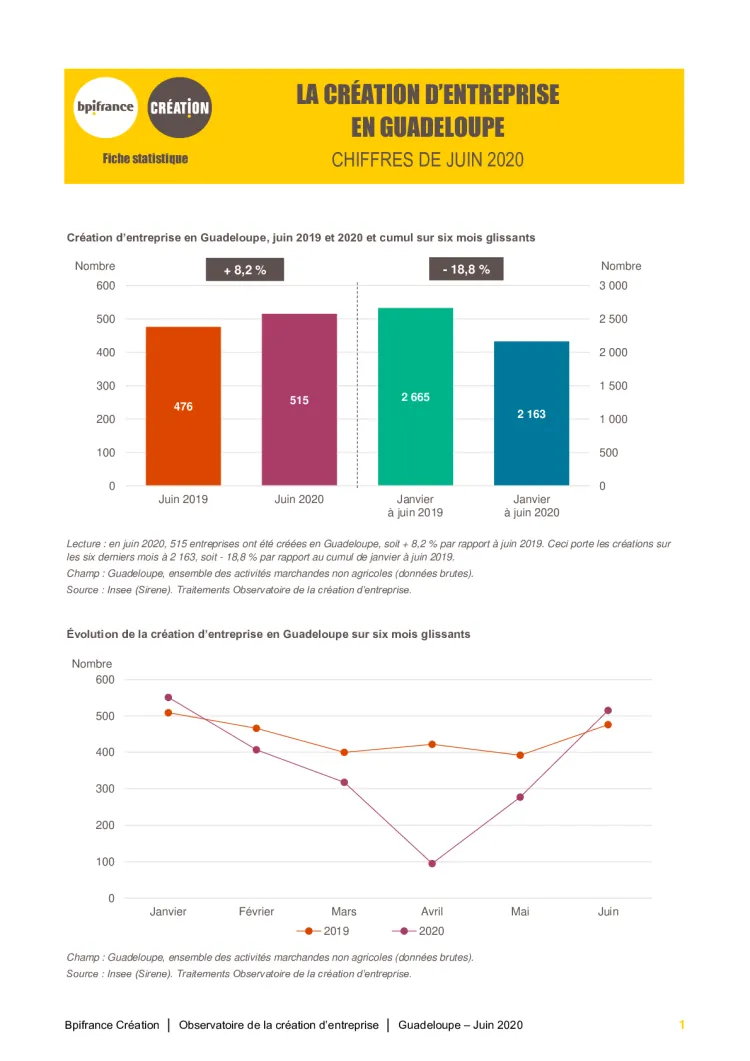 La création d'entreprise en Guadeloupe en juin 2020