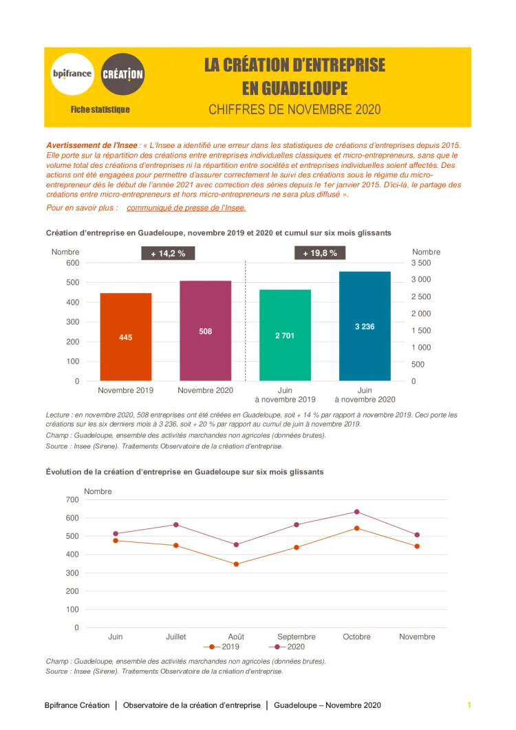 La création d'entreprise en Guadeloupe en novembre 2020