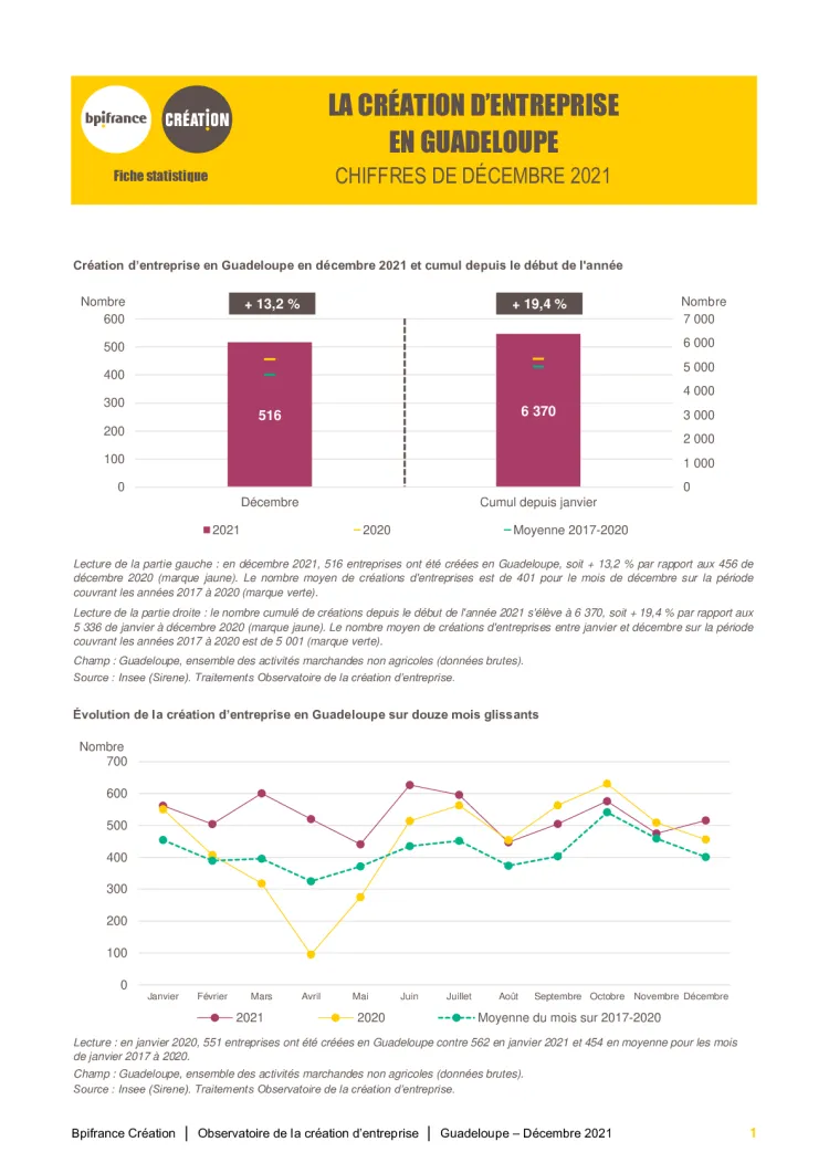 La création d'entreprise en Guadeloupe en décembre 2021