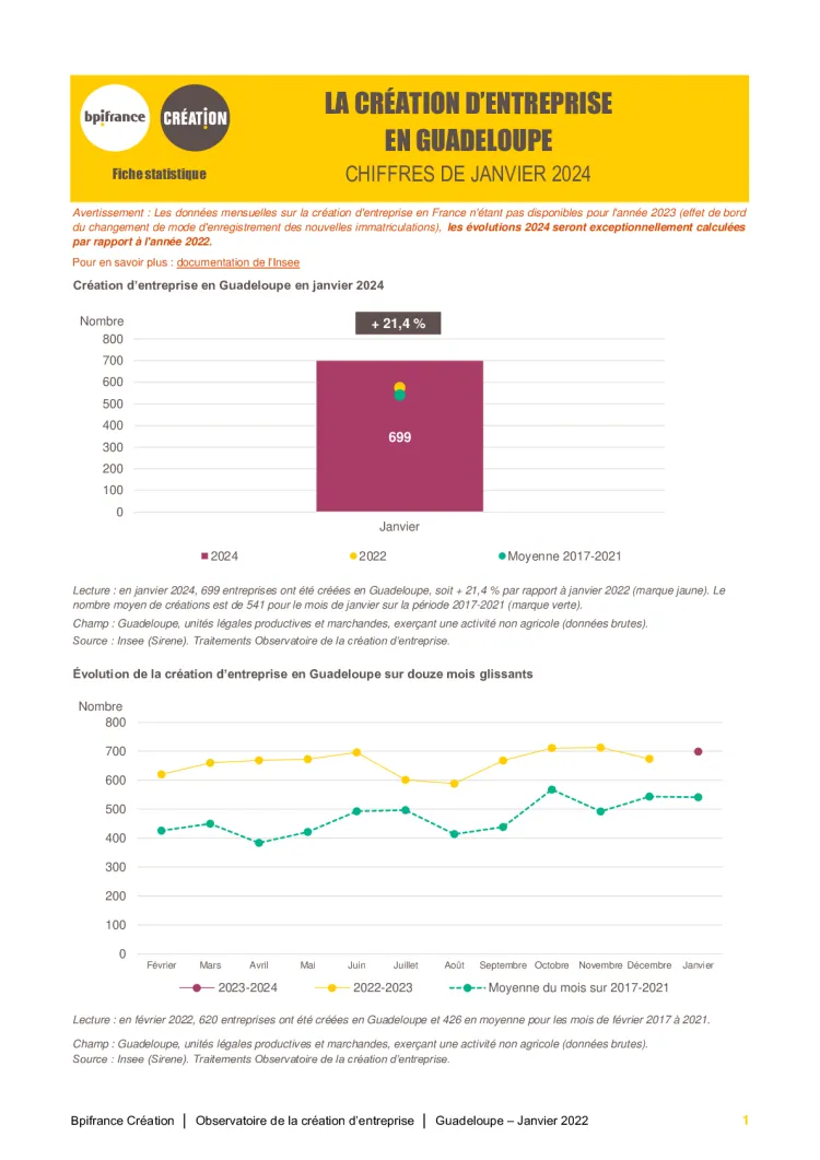 La création d'entreprise en Guadeloupe en janvier 2024