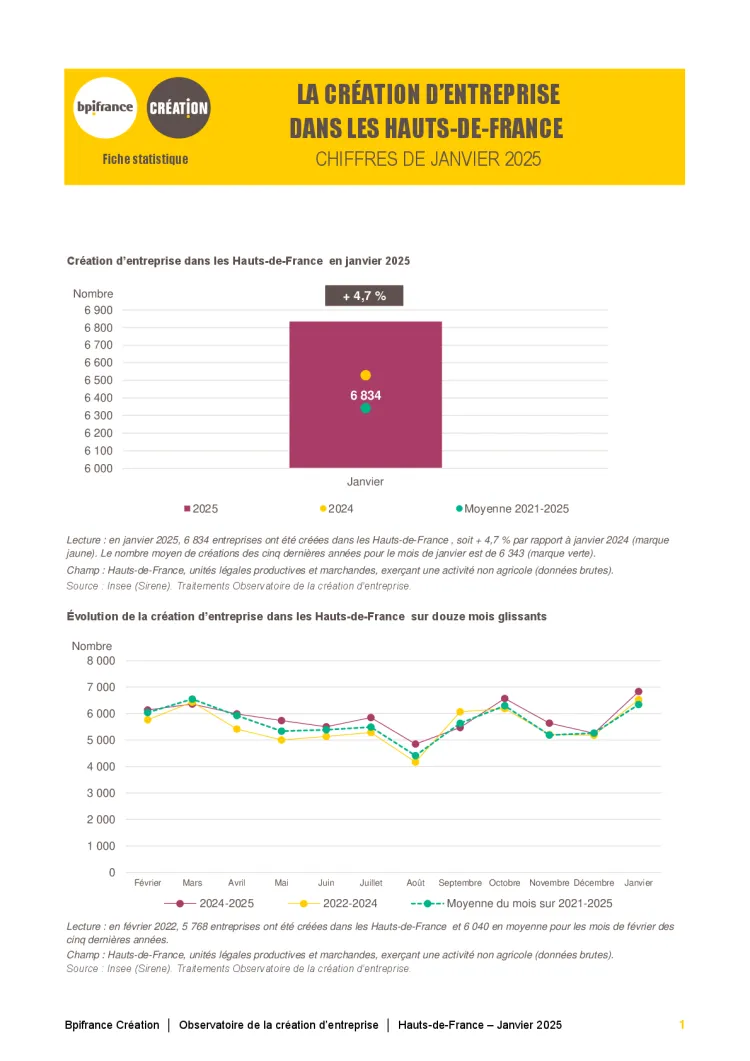 La création d'entreprise dans les Hauts-de-France  en janvier 2025