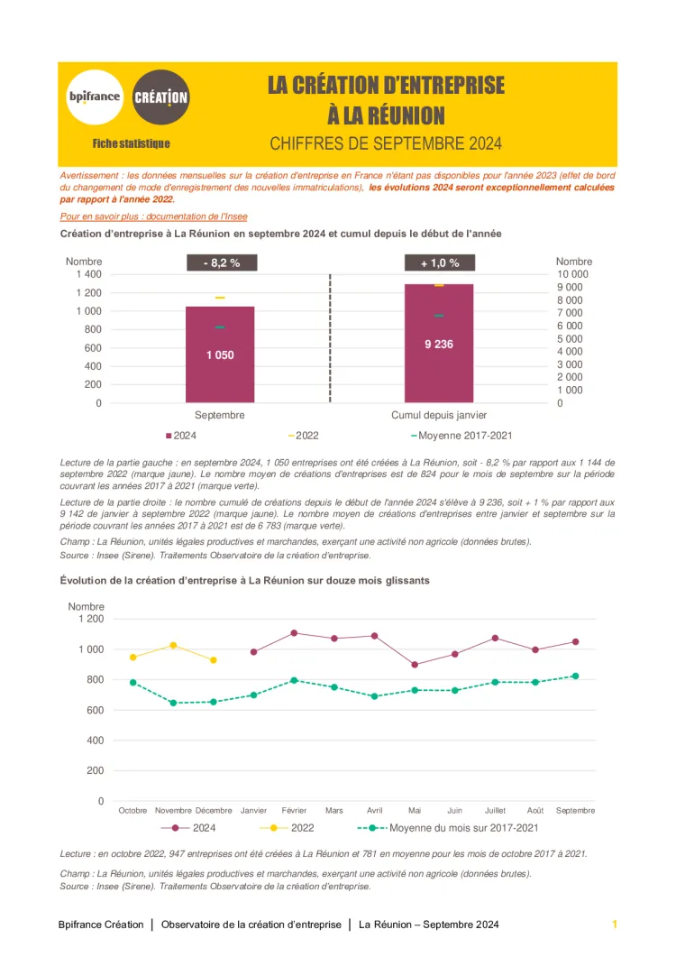 La création d'entreprise à La Réunion en septembre 2024