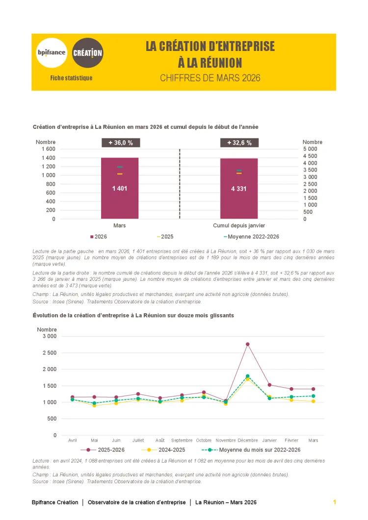 La création d'entreprise à La Réunion en mars 2026