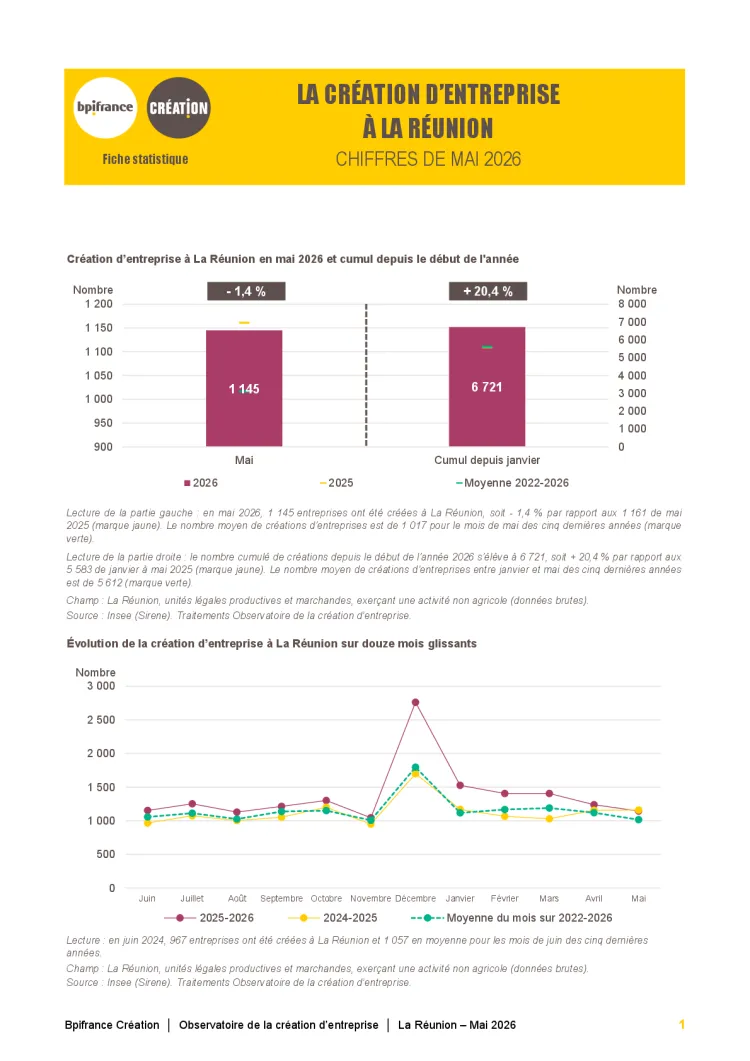 La création d'entreprise à La Réunion en mai 2026