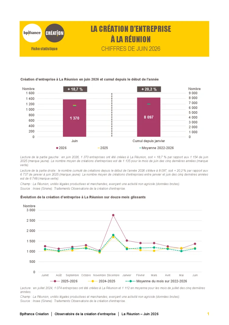 La création d'entreprise à La Réunion en juin 2026