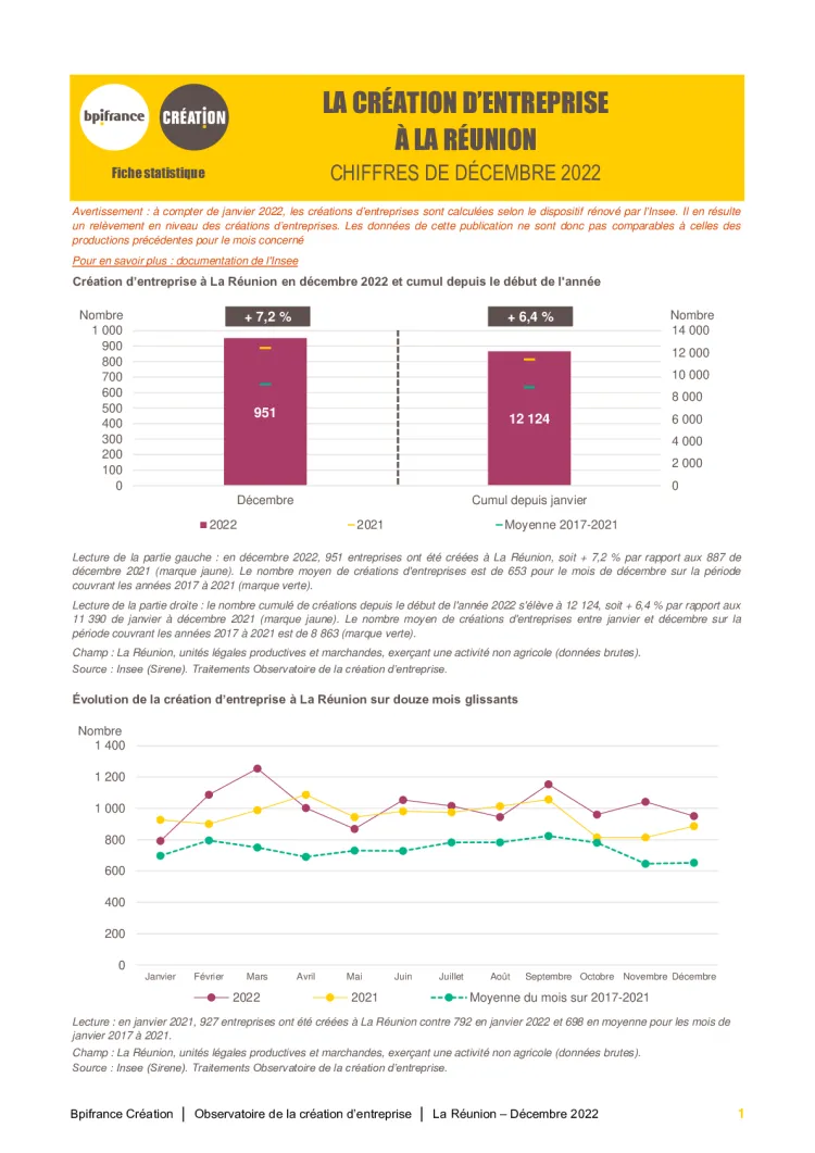 La création d'entreprise à La Réunion en décembre 2022