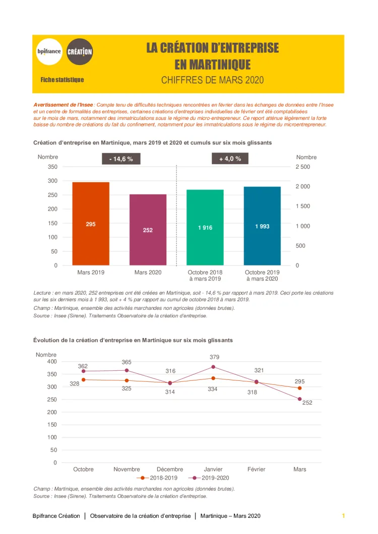 La création d'entreprise en Martinique en mars 2020