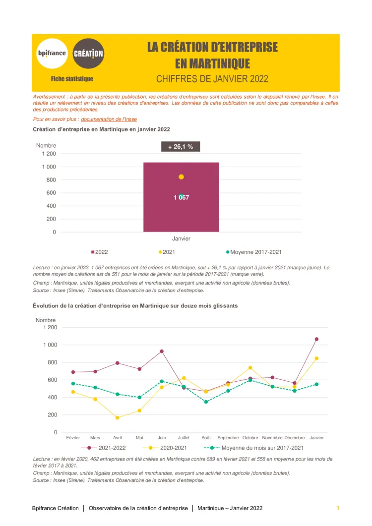 La création d&#039;entreprise en Martinique en janvier 2022