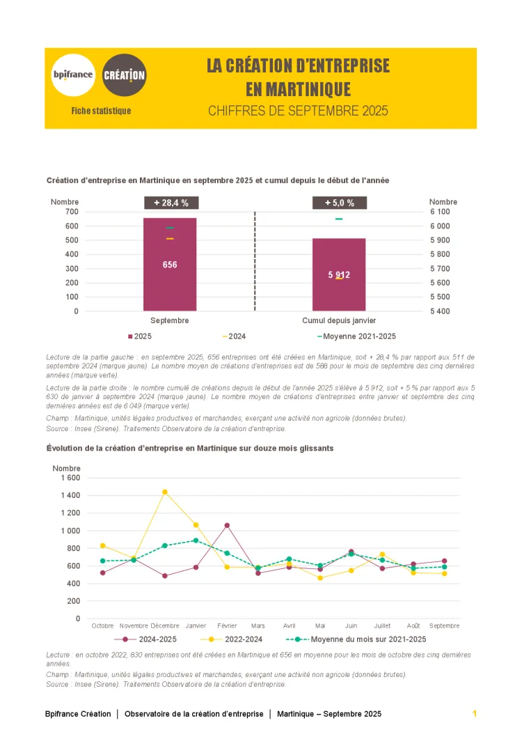 La création d'entreprise en Martinique en septembre 2025