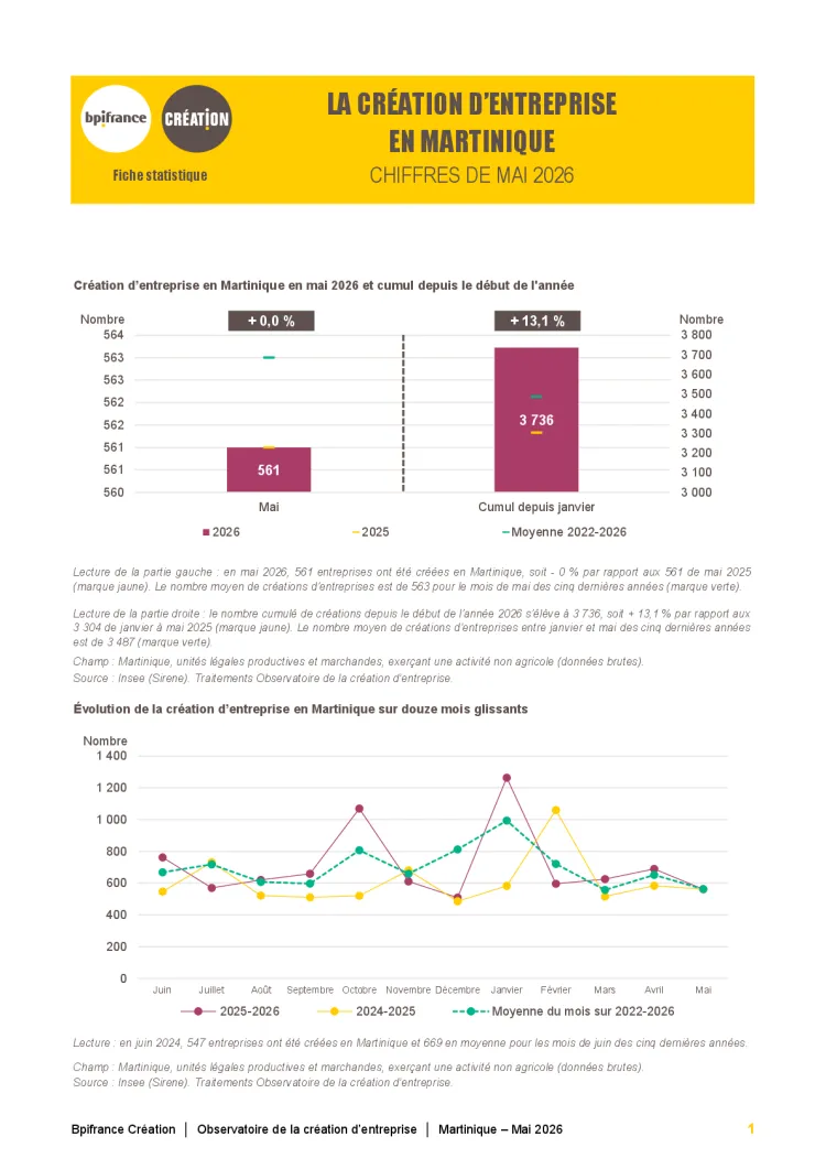La création d'entreprise en Martinique en mai 2026