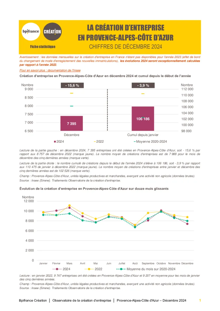 La création d'entreprise en Provence-Alpes-Côte d'Azur en décembre 2024