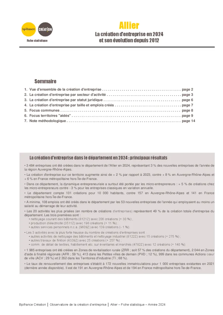La création d'entreprise dans l'Allier en 2024
