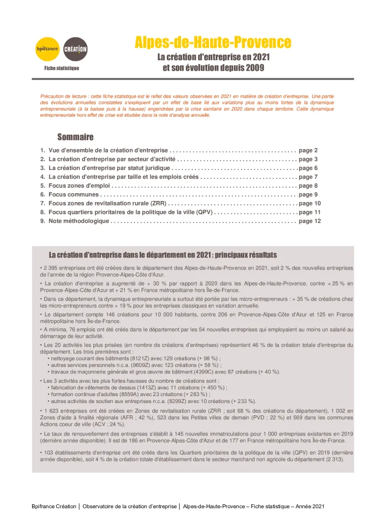 La création d'entreprise dans les Alpes-de-Haute-Provence en 2021