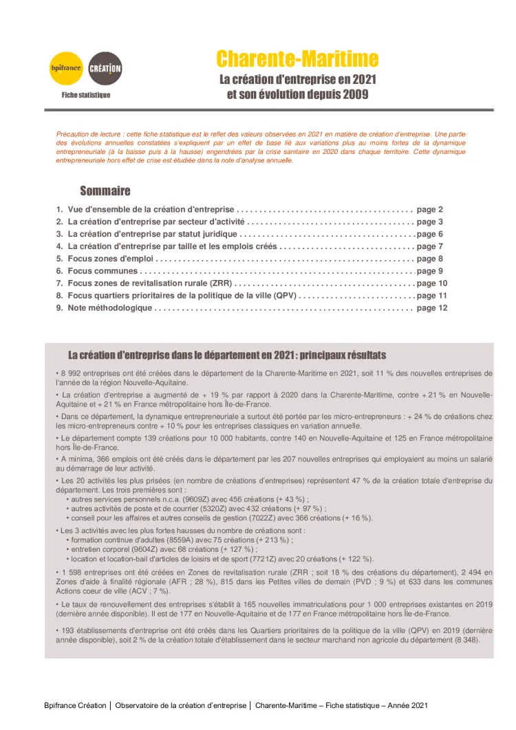 La création d'entreprise en Charente-Maritime en 2021