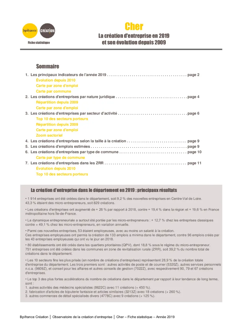 La création d'entreprise dans le Cher en 2019