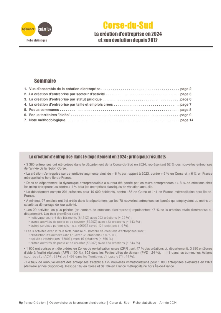 La création d'entreprise en Corse-du-Sud en 2024