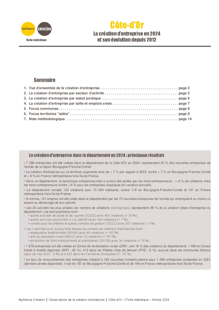 La création d'entreprise en Côte-d'Or en 2024