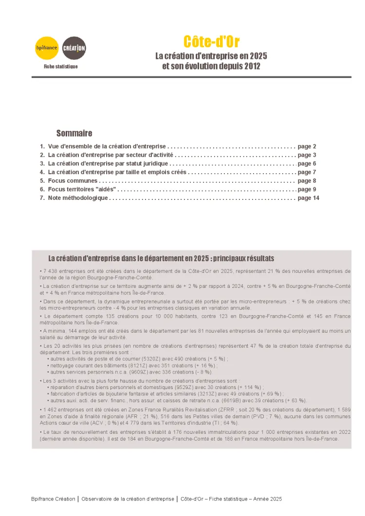 La création d'entreprise en Côte-d'Or en 2025