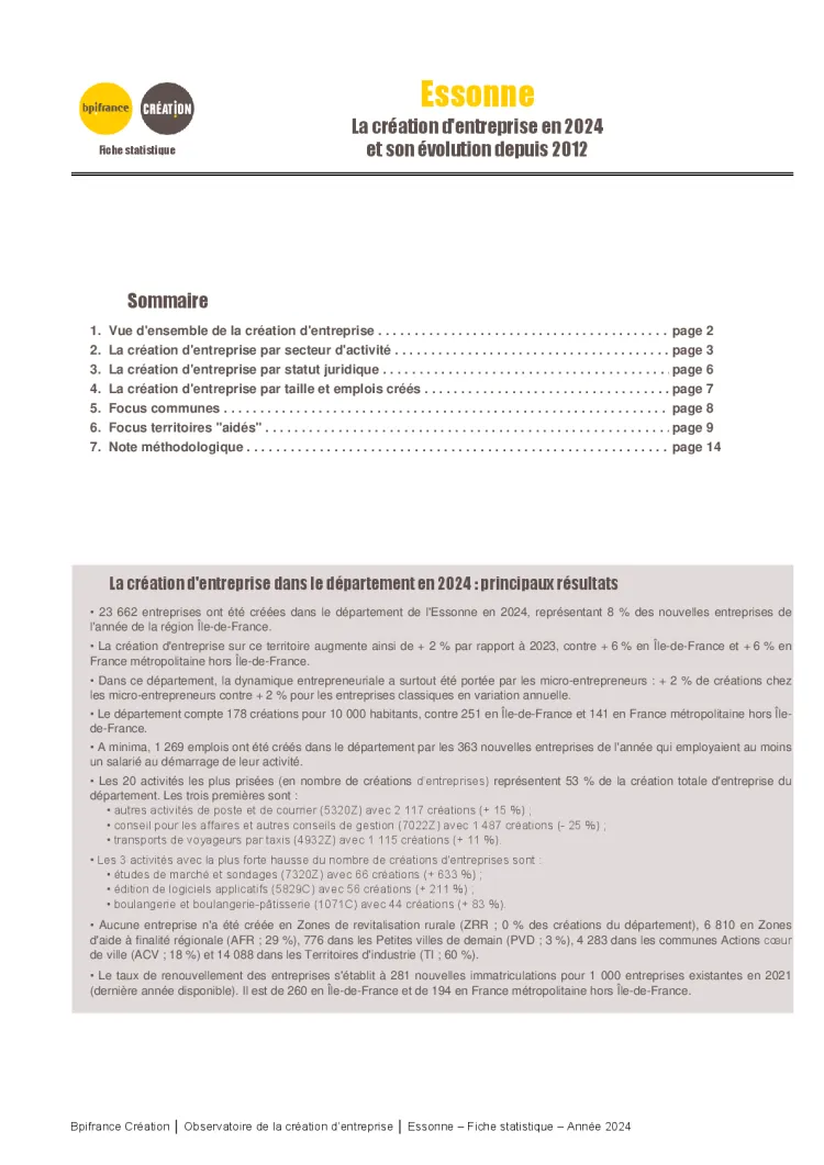 La création d'entreprise en Essonne en 2024