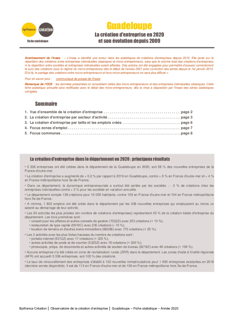 La création d'entreprise en Guadeloupe en 2020
