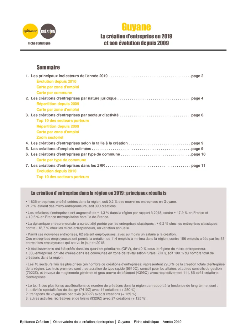 La création d'entreprise en Guyane en 2019