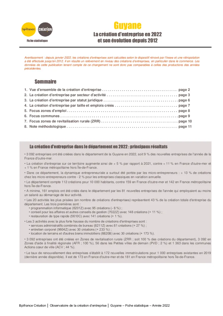 La création d'entreprise en Guyane en 2022