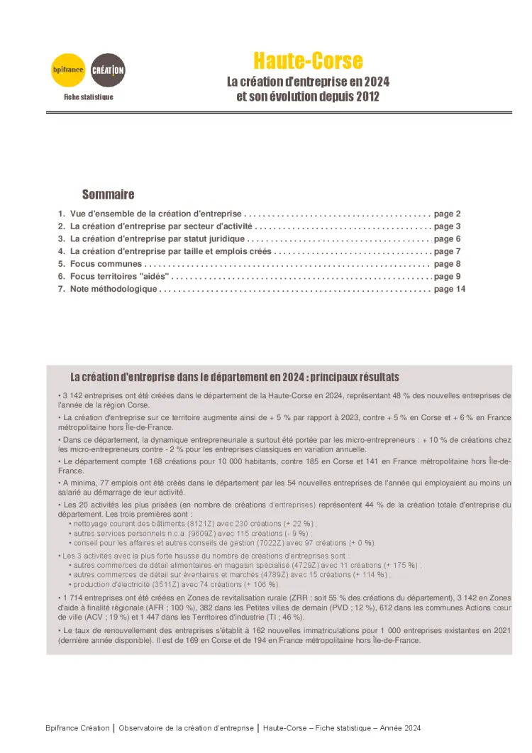 La création d'entreprise en Haute-Corse en 2024