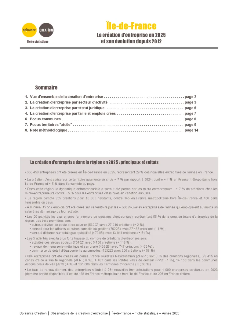 La création d'entreprise en Île-de-France en 2025