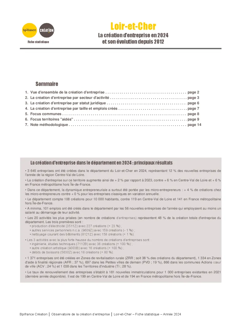 La création d'entreprise dans le Loir-et-Cher en 2024