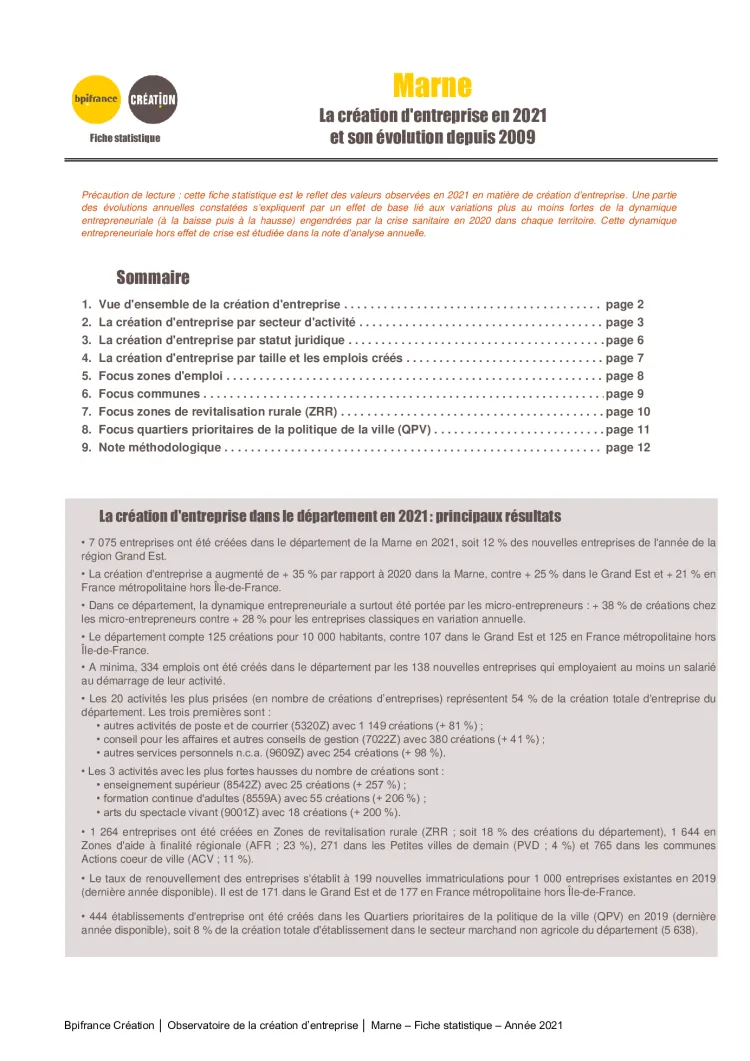 La création d'entreprise dans la Marne en 2021