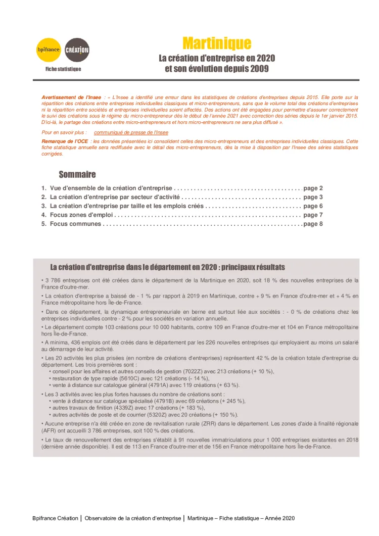 La création d'entreprise en Martinique en 2020