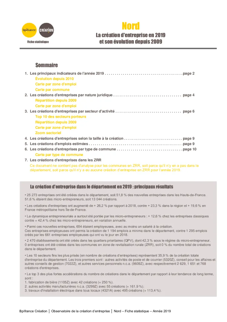 La création d'entreprise dans le Nord en 2019