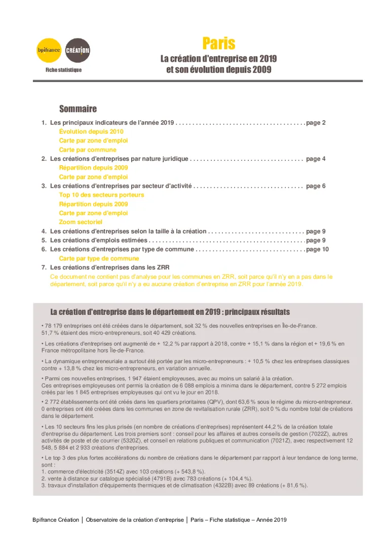 La création d'entreprise à Paris en 2019