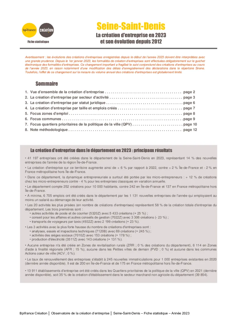 La création d'entreprise en Seine-Saint-Denis en 2023