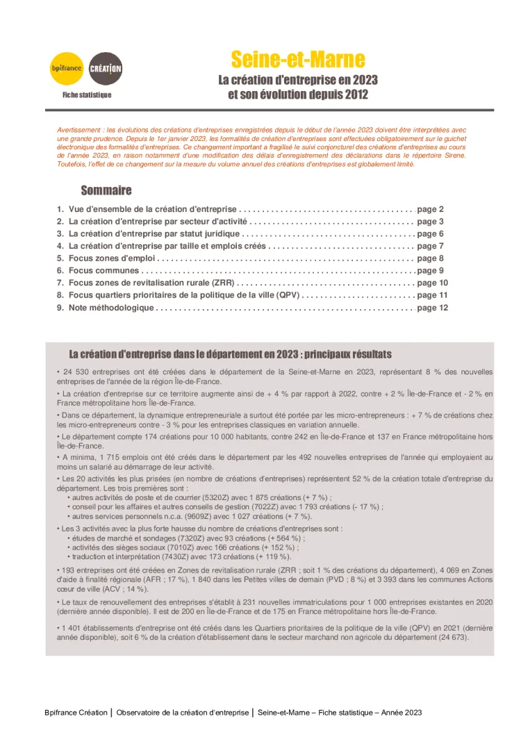 La création d'entreprise en Seine-et-Marne en 2023