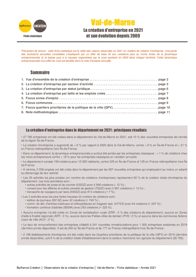 La création d'entreprise dans le Val-de-Marne en 2021