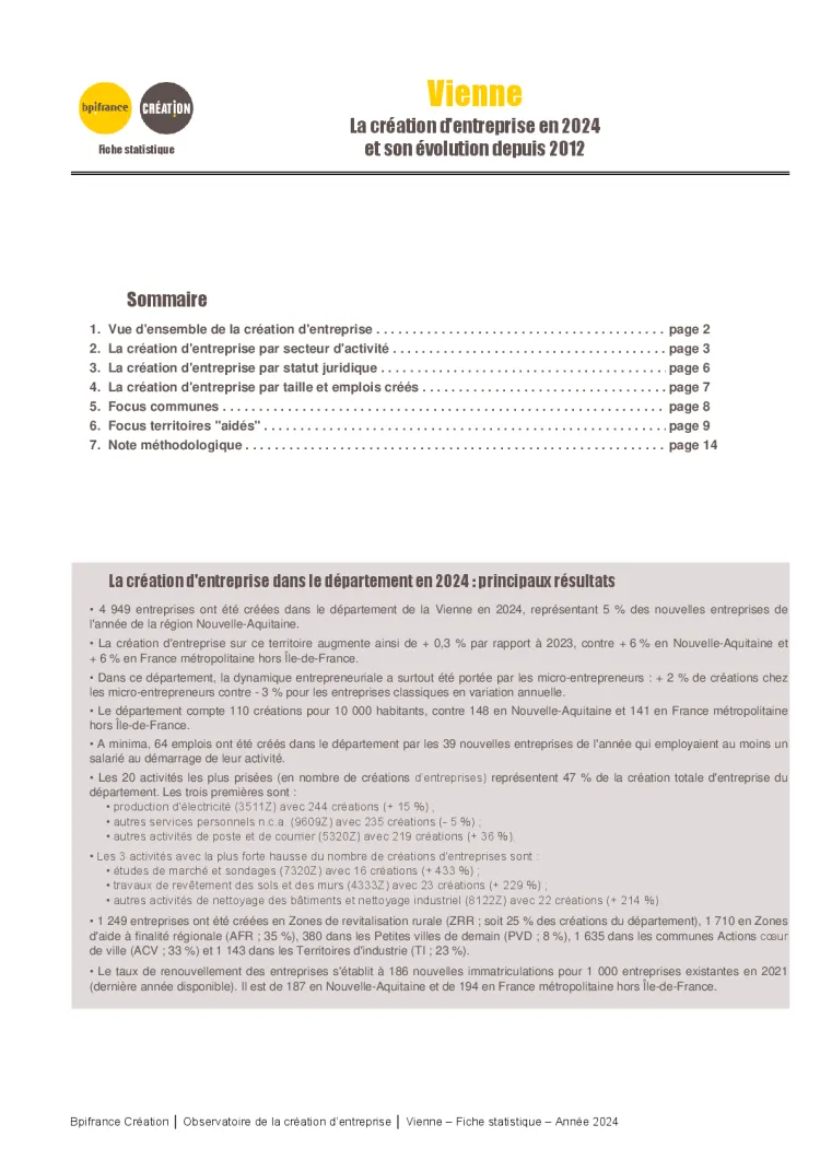 La création d'entreprise dans la Vienne en 2024
